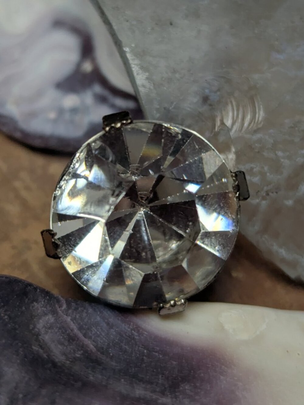 Rhinestone Diamond Large Stud Lapel Pin Tie Tack Brooch - Vintage Silver Bling